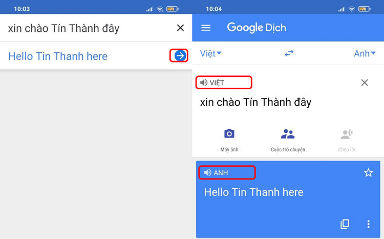 Cách tải âm thanh chị Google về điện thoại bằng tập tin âm thanh trên ứng dụng Google dịch