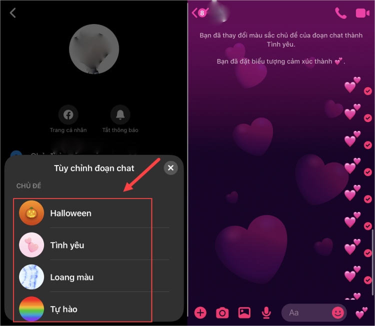 Hướng dẫn cách hình nền trái tim messenger cho màn hình chat của bạn